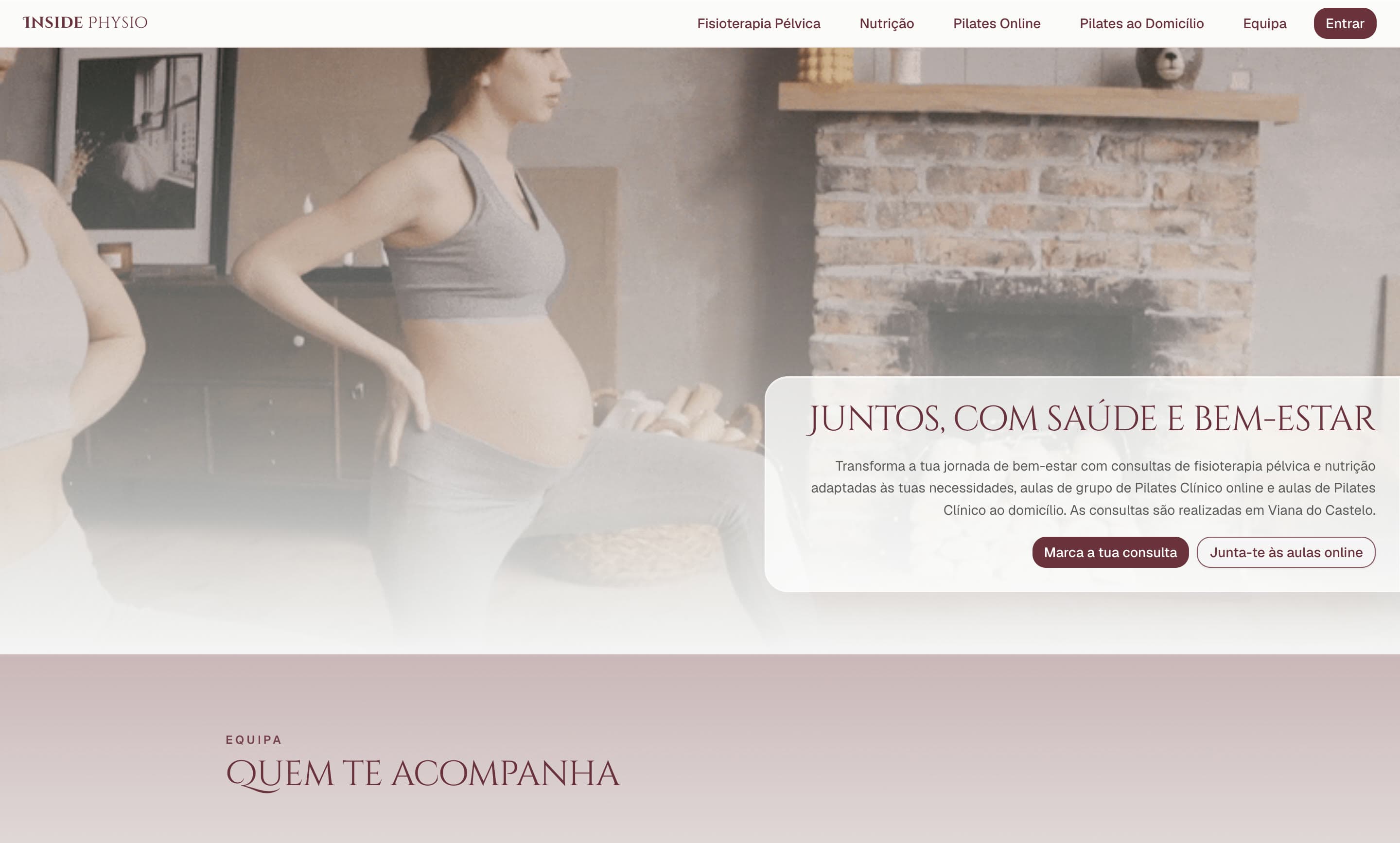 Inside Physio — landing page with pelvic physiotherapy, nutrition, and clinical Pilates services